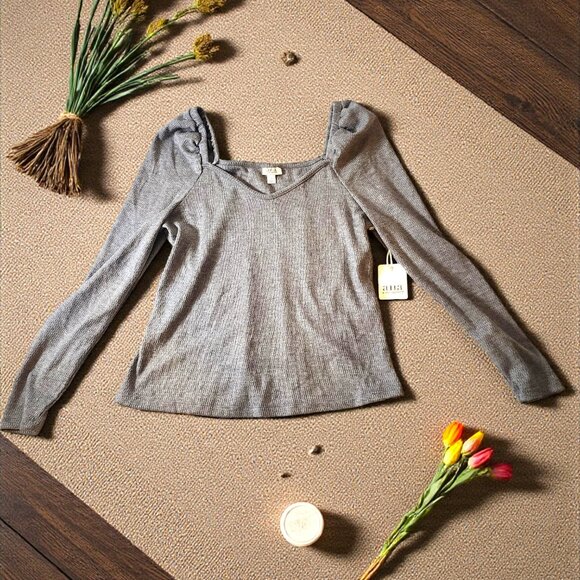 NWT a.n.a. Square Neck Ribbed Knit Top–Heather Gray Soft Romantic Long Sleeve L - Picture 11 of 11